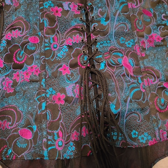 Tesa Teal Blue and Fuschia Pink Floral Bustier - Picture 4 of 10